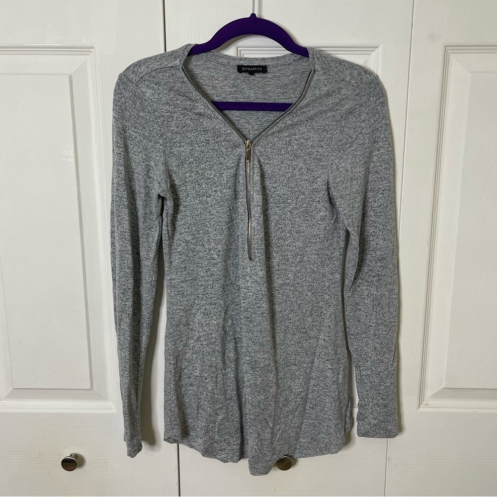 Dynamite Grey Long Sleeve Quarter Zip Shirt XS